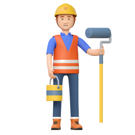 Construction worker painting wall  3D Illustration