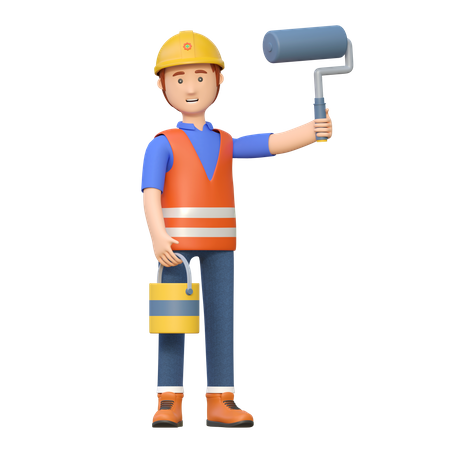 Construction worker painting wall  3D Illustration