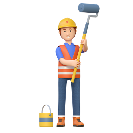 Construction worker painting wall  3D Illustration