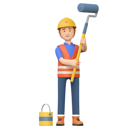 Construction worker painting wall  3D Illustration