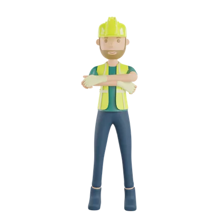 Construction worker pose gesture 3D Illustration