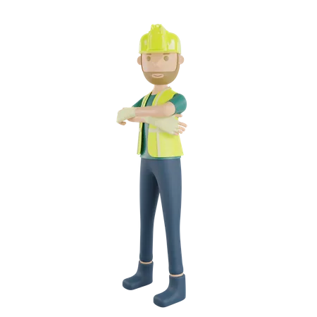 Construction worker pose gesture 3D Illustration