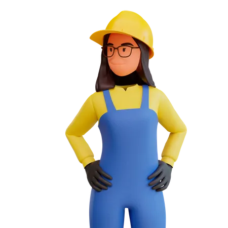 Construction worker standing with hands on waist  3D Illustration