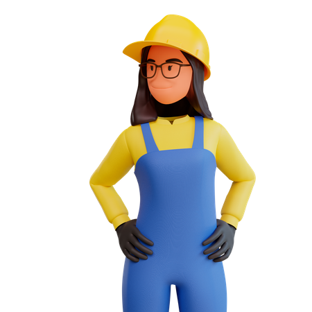 Construction worker standing with hands on waist 3D Illustration