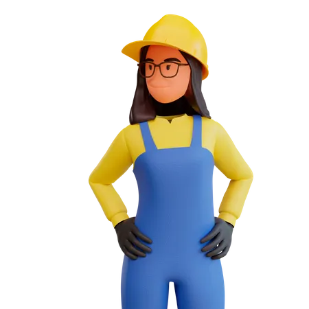 Construction worker standing with hands on waist 3D Illustration