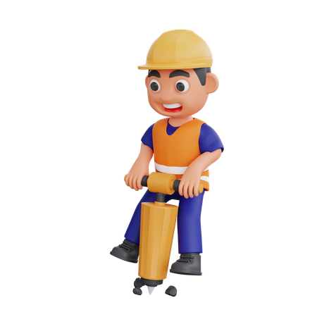 Construction worker using drill machine  3D Icon