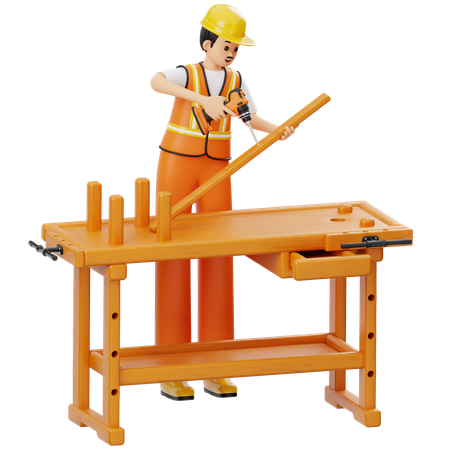Construction Worker With Drill  3D Illustration