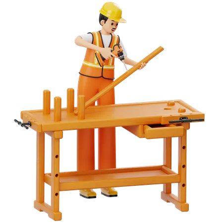 Construction Worker With Drill  3D Illustration