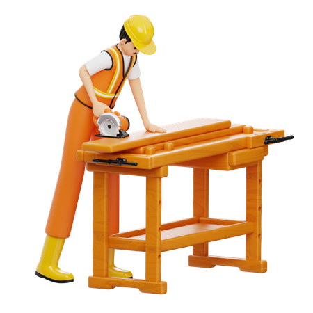 Construction Worker With Hand Saw  3D Icon