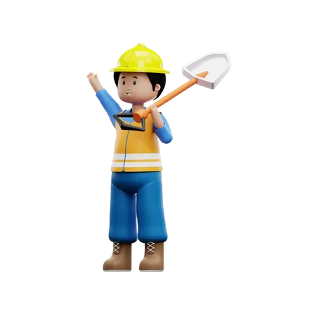 Construction Worker With Shovel  3D Illustration