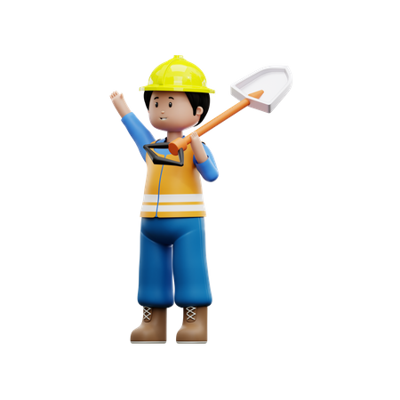 Construction Worker With Shovel  3D Illustration
