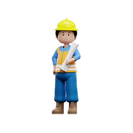 Construction Worker With Task Map  3D Illustration