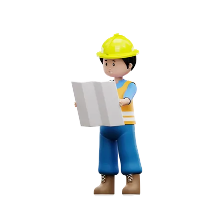 Construction Worker With Task Map  3D Illustration