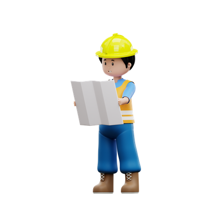 Construction Worker With Task Map  3D Illustration