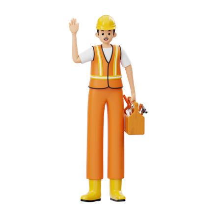 Construction Worker With Tool Box  3D Illustration