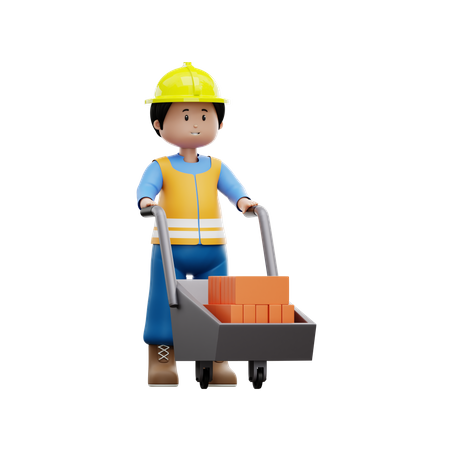 Construction Worker With Wheelbarrow  3D Icon