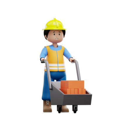 Construction Worker With Wheelbarrow  3D Illustration