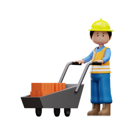 Construction Worker With Wheelbarrow  3D Illustration