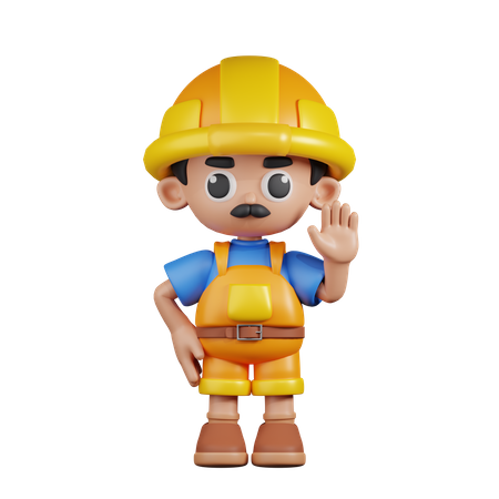 Constructor con las manos arriba  3D Illustration