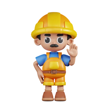 Constructor con las manos arriba  3D Illustration