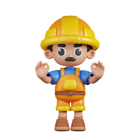 Constructor dando gesto con la mano Ok  3D Illustration