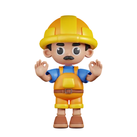 Constructor dando gesto con la mano Ok  3D Illustration