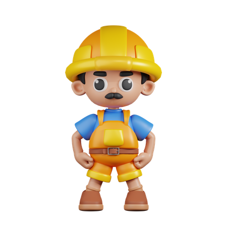 Constructor en postura de héroe  3D Illustration