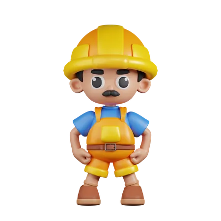 Constructor en postura de héroe  3D Illustration