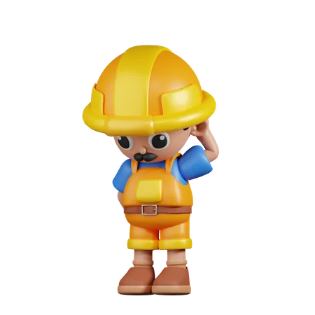 Constructor preocupado  3D Illustration