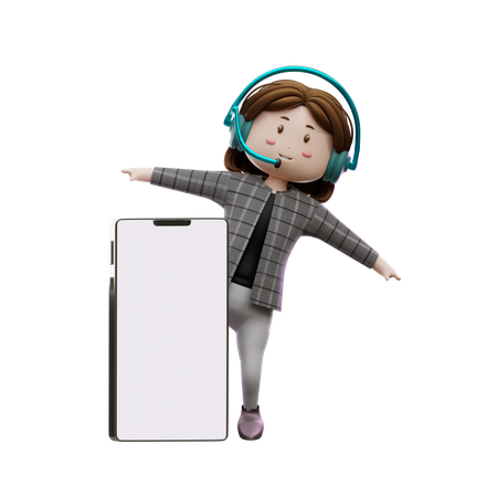 Consultante en service à la clientèle féminine avec smartphone  3D Icon