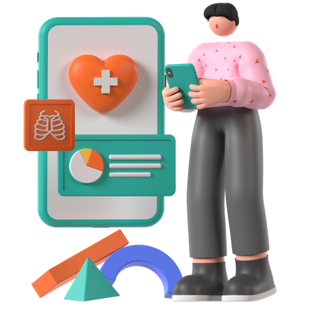 El médico consulta a través de la App Médica  3D Illustration