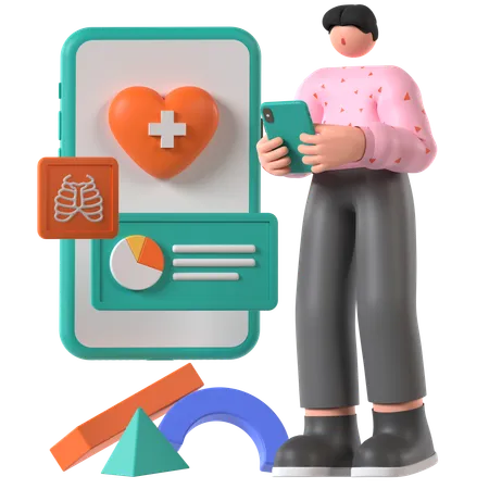 El médico consulta a través de la App Médica  3D Illustration