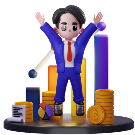 Consultor financeiro pulando  3D Illustration