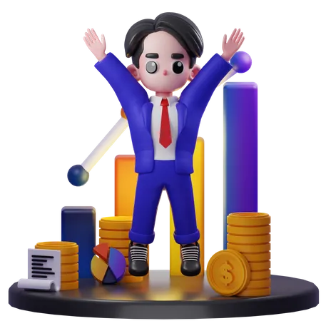 Consultor financeiro pulando  3D Illustration