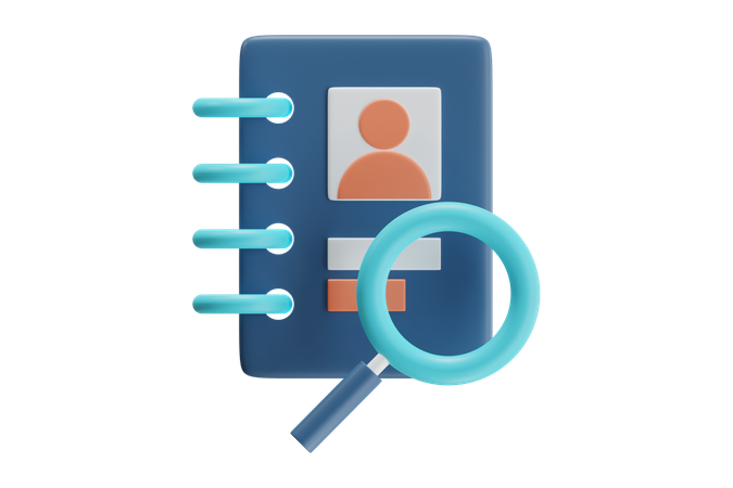 Contact Book With Magnifying Glass  3D Icon