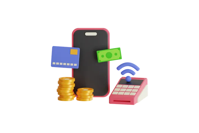 Contactless Payment 3 D Illustration Contactless Payment Via Smartphone Contactless Payment Using A Debit Card Payment Terminal 3D Icon
