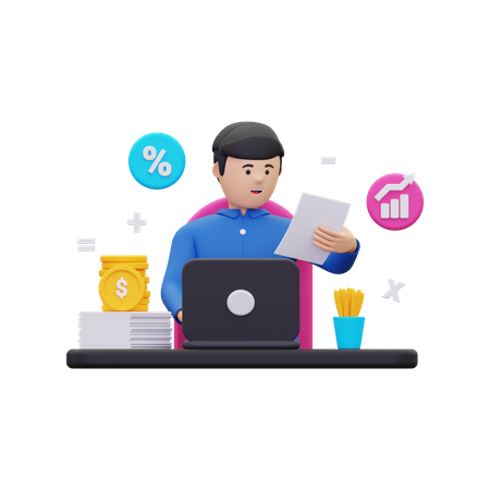 Contador masculino fazendo relatório financeiro  3D Icon