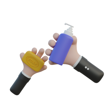 Tenant du savon et une bouteille de savon  3D Illustration