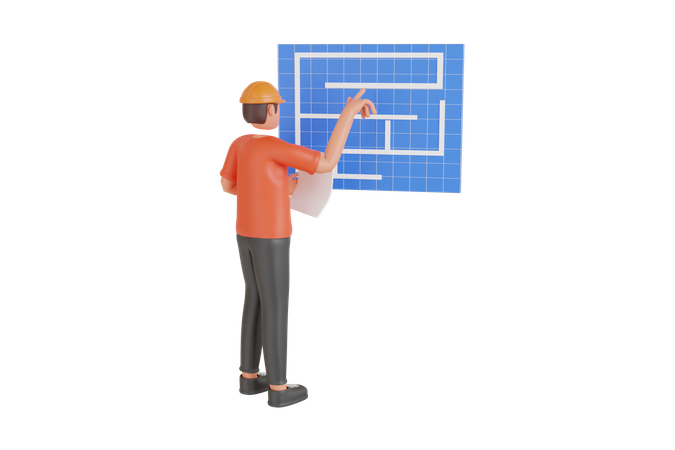 Contractor Looking Blue Print 3 D Illustration  3D Icon