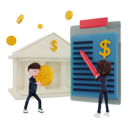 Contrato de préstamo bancario  3D Illustration