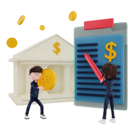 Contrato de préstamo bancario  3D Illustration