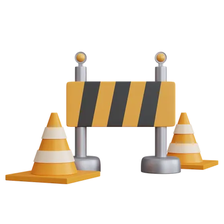 Bloqueo de carretera con dos conos de tráfico.  3D Icon