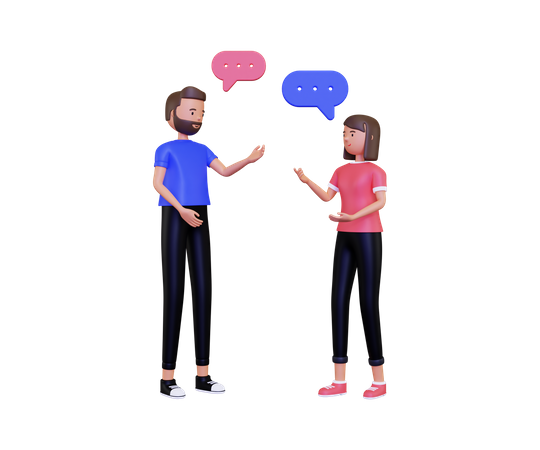 Conversación con hombre y mujer.  3D Illustration