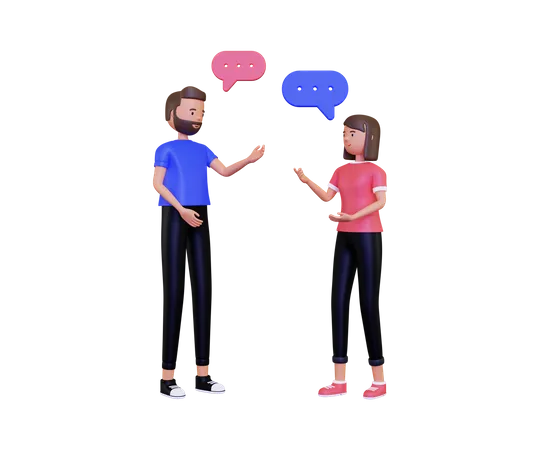 Conversación con hombre y mujer.  3D Illustration