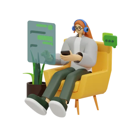 Conversando no sofá confortável  3D Illustration
