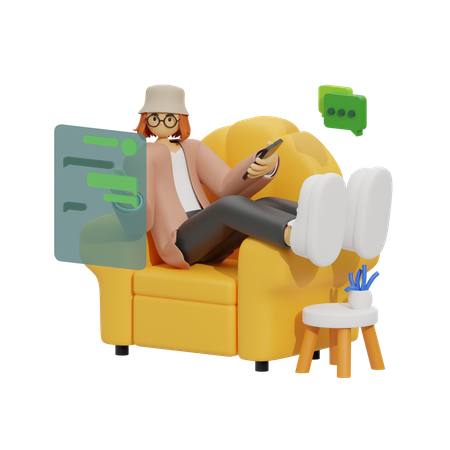 Conversations de femmes et détente sur un canapé  3D Illustration