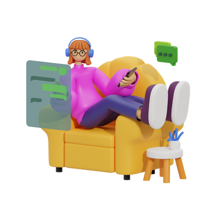 Conversations de femmes et détente sur un canapé  3D Illustration