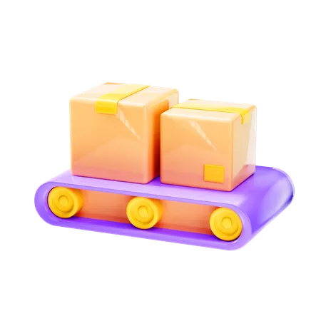 3 D Cardboard Boxes On The Conveyor Belt Production Storage And Delivery Concept 3 D Render Illustration 3D Icon
