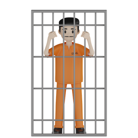Convict In Cell 3D Illustration