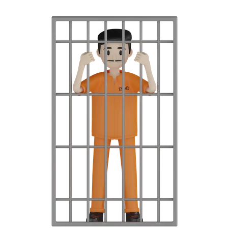 Convict In Cell 3D Illustration